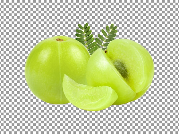 Fresh gooseberry with slices isolated on transparent background