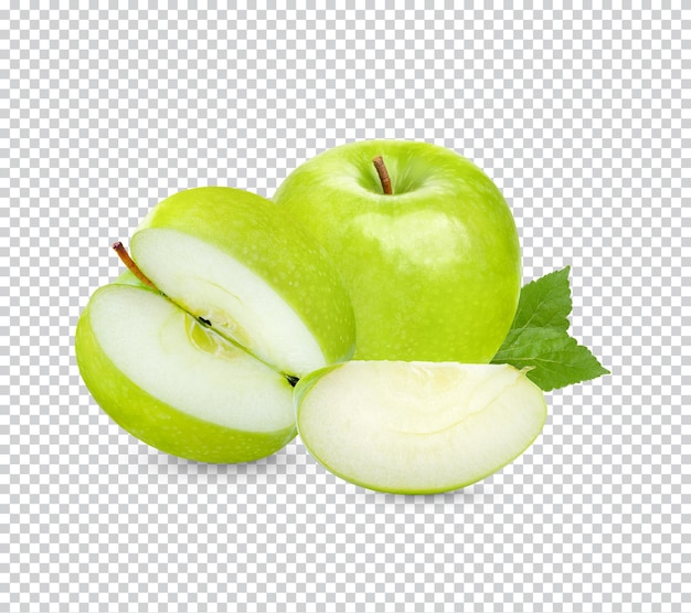 Fresh green apple with leaves isolated Premium PSD