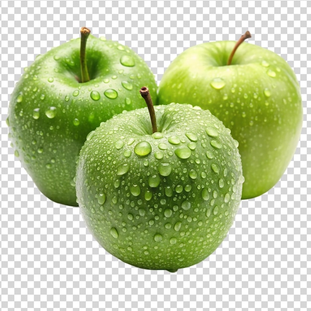 Fresh green apples with water drop Isolated on white background