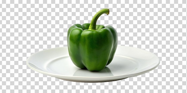 Fresh green bell pepper on plate isolated on Transparent background