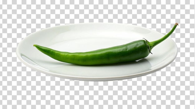 A fresh green chili pepper on plate isolated on Transparent background