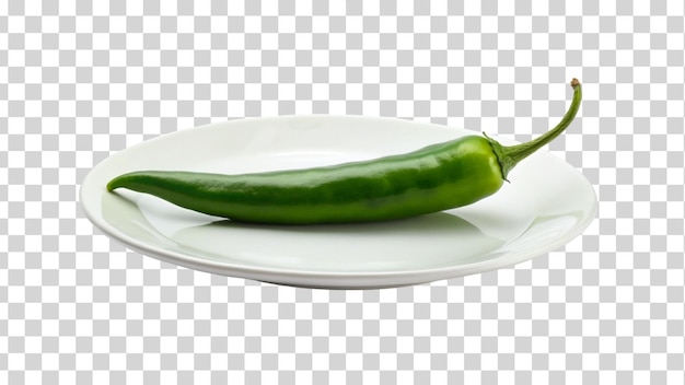 A fresh green chili pepper on plate isolated on Transparent background