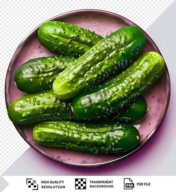 PSD fresh green cucumbers arranged on a purple plate with an isolated background