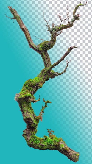 PSD fresh green moss on rotten branch