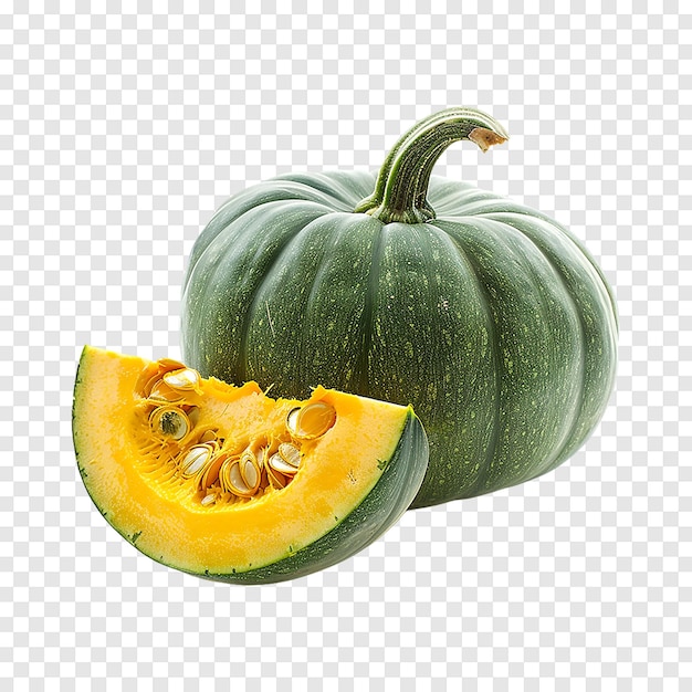 Fresh Green pumpkin and slice isolated on a transparent background