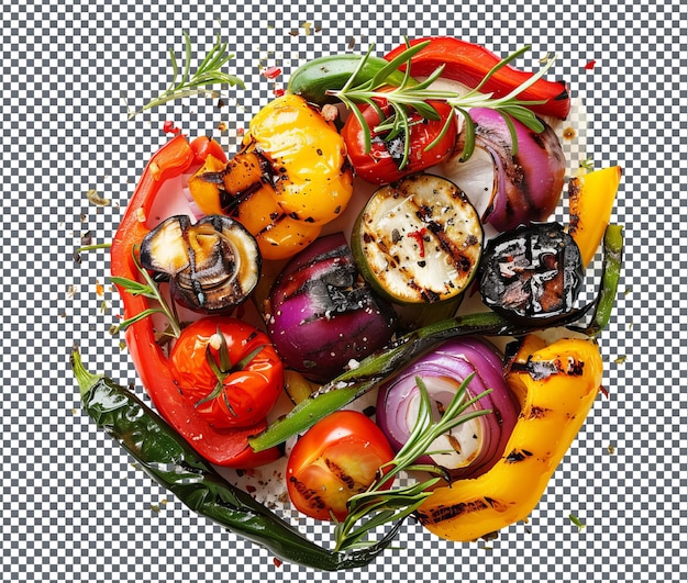 PSD fresh grilled vegetables platter isolated on transparent background