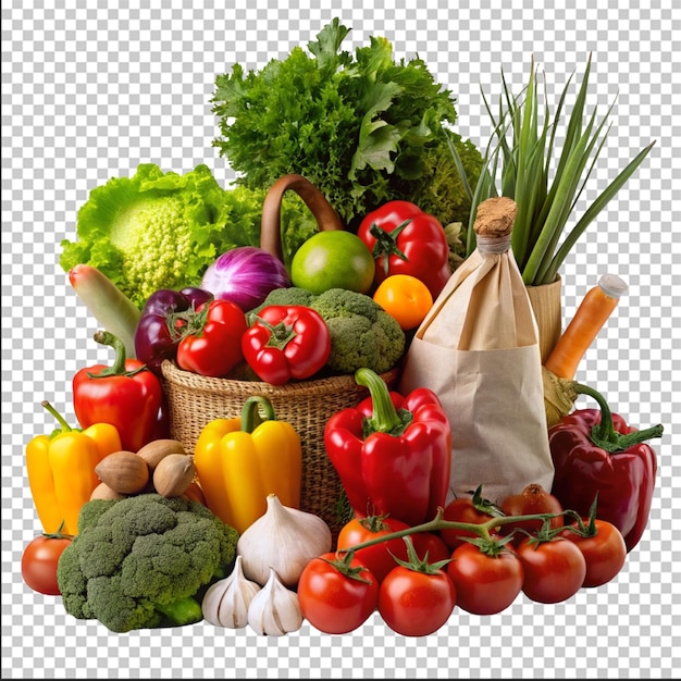 fresh groceries and vegetables isolated on a transparent