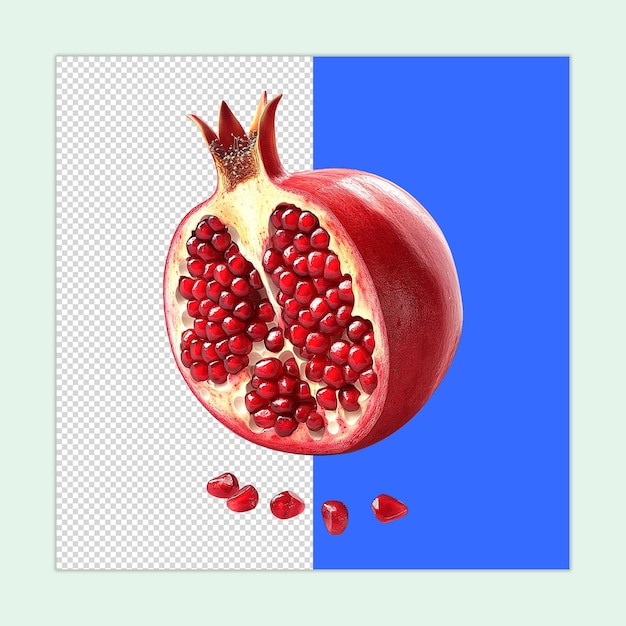 PSD a fresh half cut pomegranate isolated on a transparent background