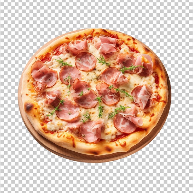 fresh ham pizza with cheese on transparent background