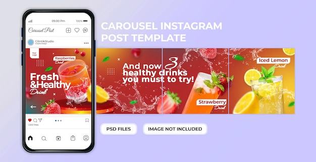 Fresh healthy drink social media carousel post template Premium Psd