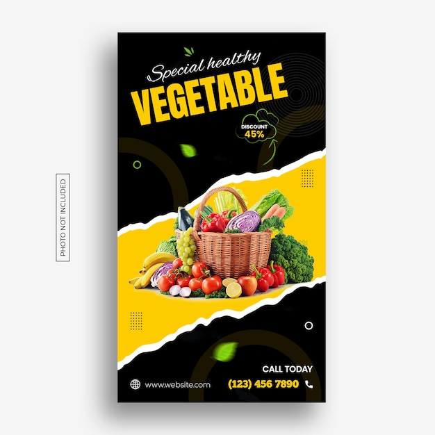 Fresh and healthy food promotion social media and instagram story banner template design