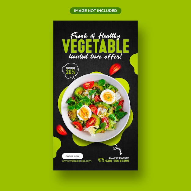 Fresh and healthy food promotion social media and instagram story banner template design