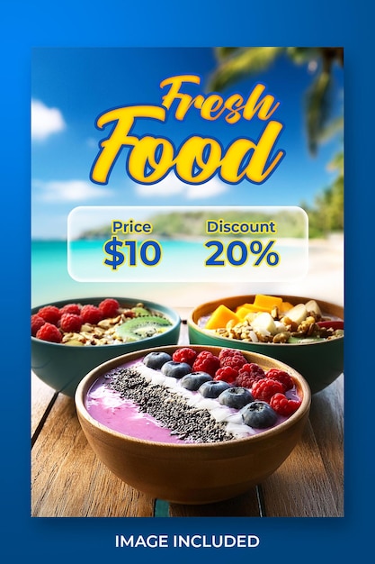 Fresh healthy food social media banner template