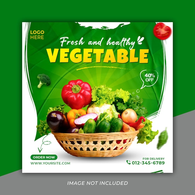 Fresh amp Healthy food and vegetable social media post template Premium Psd