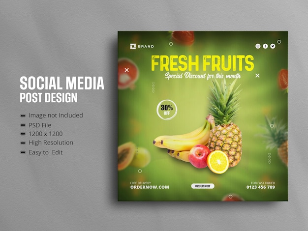 Fresh healthy fruits Instagram posts template