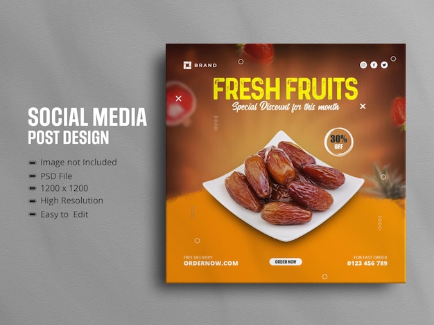 Fresh healthy fruits Instagram posts template