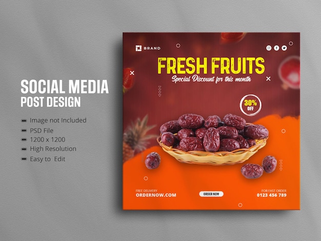 Fresh healthy fruits Instagram posts template