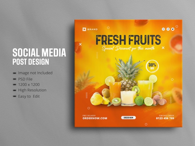 Fresh healthy fruits Instagram posts template