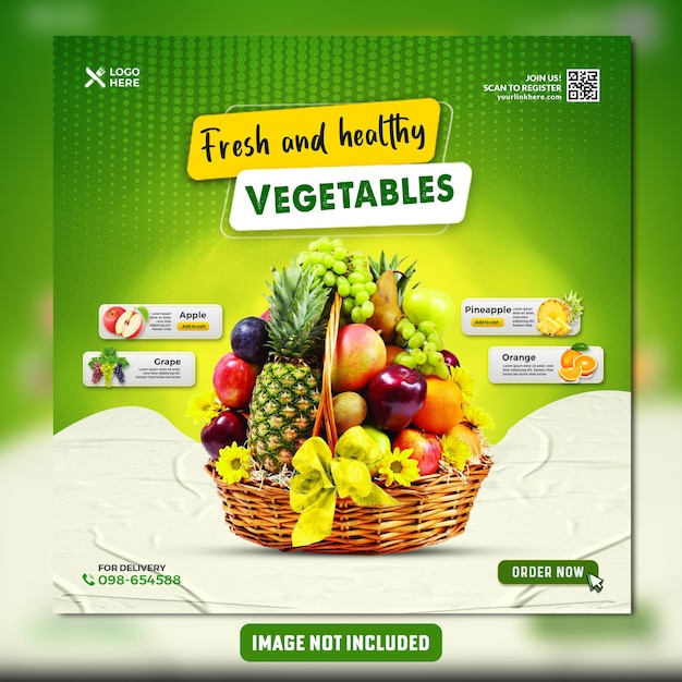 Fresh healthy groceries social media post banner template