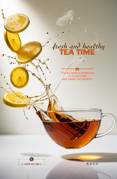 PSD fresh and healthy tea time banner design