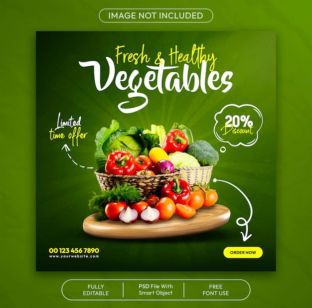 Fresh and healthy vegetable social media and instagram post banner template design