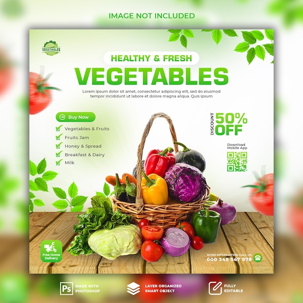 fresh healthy vegetables banner social media post design premium PSD template