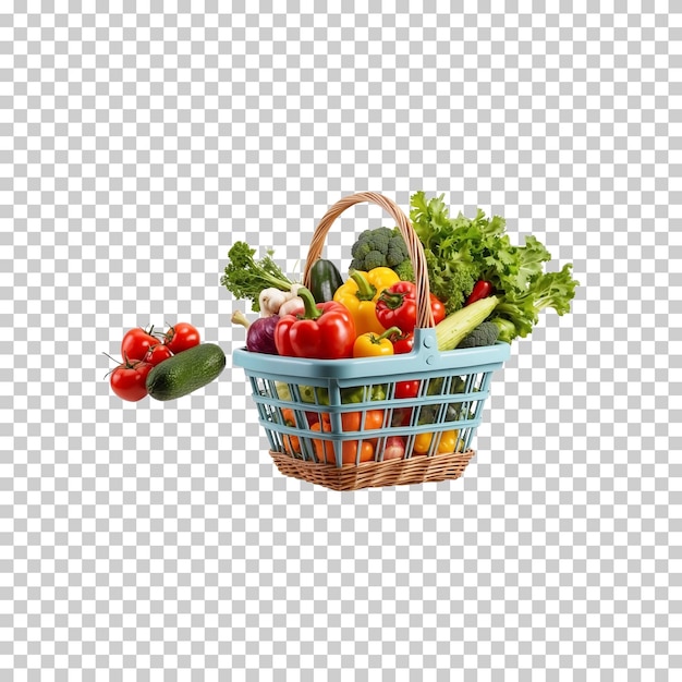 PSD fresh healthy vegetables in a basket isolated on a transparent background