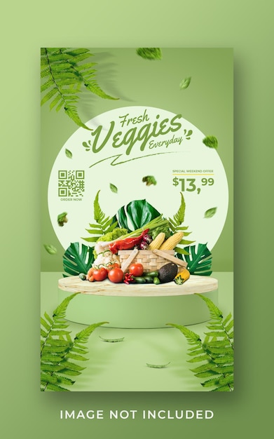 Fresh and healthy vegetables grocery store promotion social media instagram story banner template