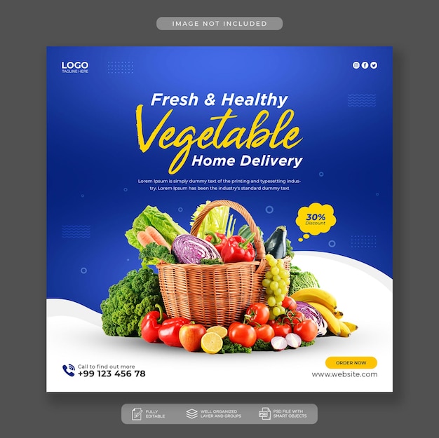 Fresh and healthy vegetables social media instagram post template