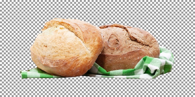 Fresh homemade bread on a cloth with transparent background