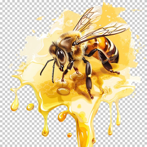 Fresh honeycomb with honey drop isolated on transparent background