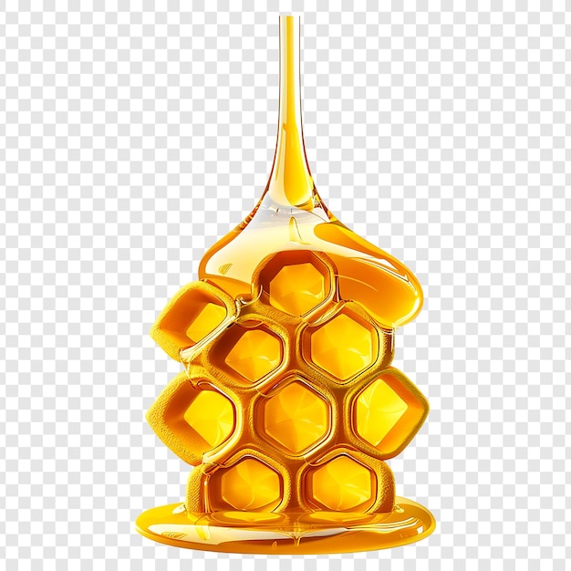 PSD fresh honeycomb with honey drop isolated on transparent background