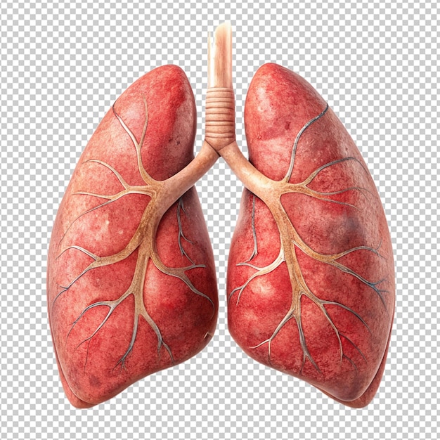 fresh human lungs on transparent background