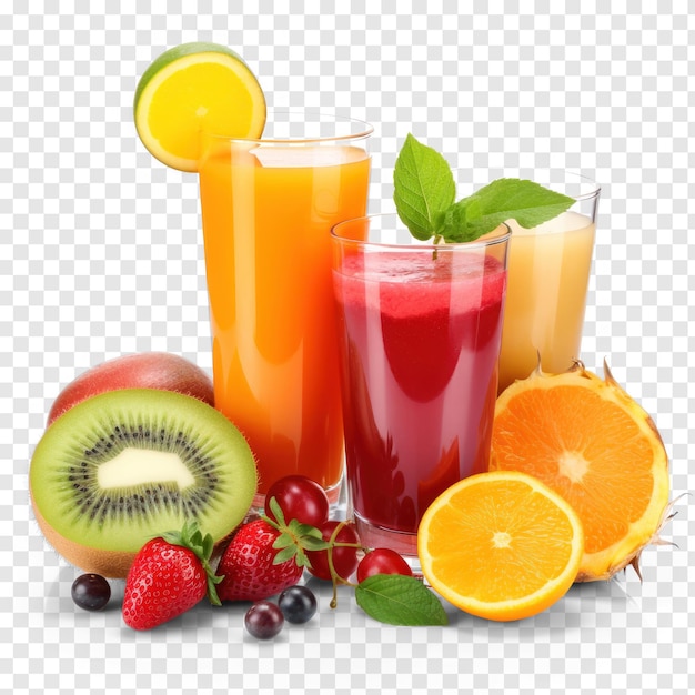 Fresh juices and fruits on transparency background PSD