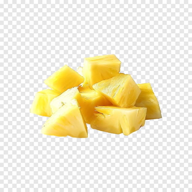 Fresh juicy pineapple pieces isolated on a transparent background