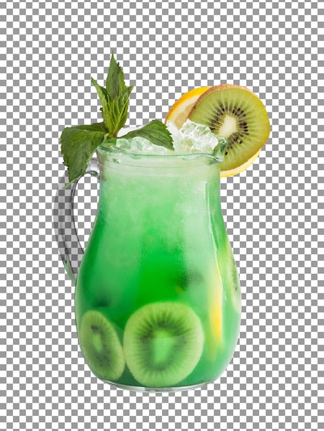 Fresh kiwi fruit juice in jug with transparent background