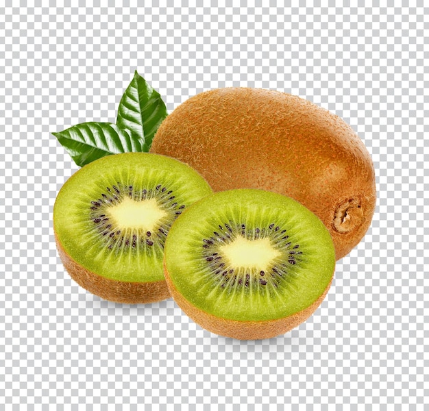 Fresh Kiwi fruit with leaves isolated Premium PSD