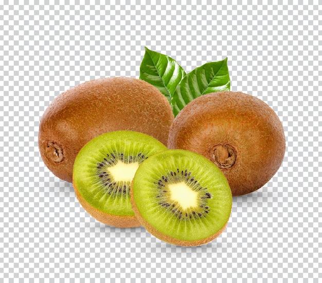 Fresh Kiwi fruit with leaves isolated