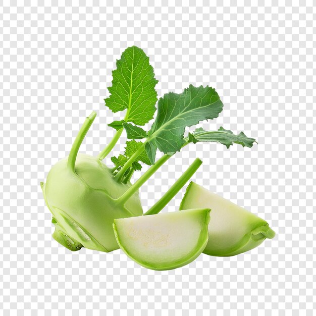 PSD fresh kohlrabi vegetable with slice isolated on transparent background