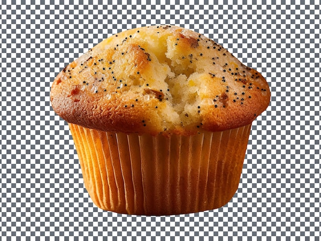 A fresh lemon poppy muffin with isolated on transparent background