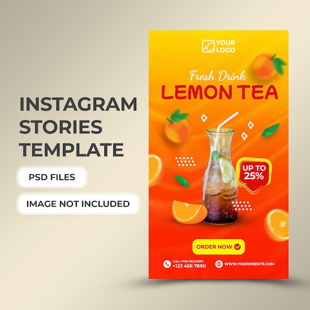 Fresh lemon tea social media and instagram stories template Premium Psd