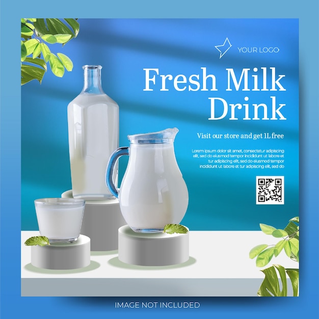 Fresh milk drink promotion sale menu poster banner instagram social media post feed