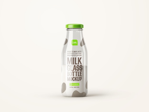 Fresh Milk Glass Bottle Mockup
