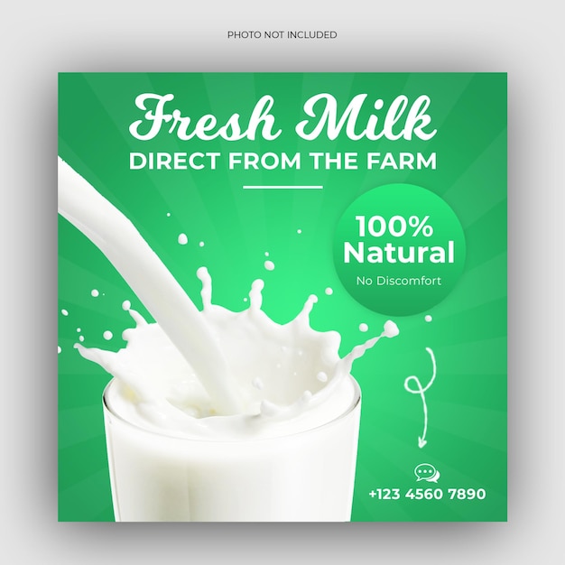 Fresh milk product sale social media banner or instagram post design template