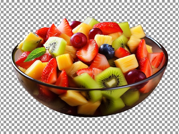 Fresh mix fruit salad bowl isolated on transparent background