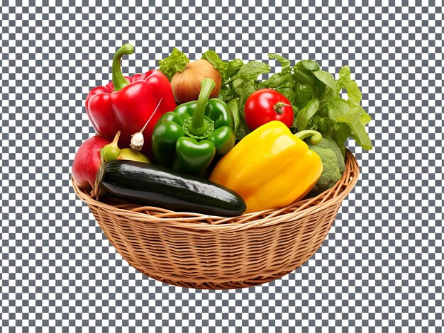 Fresh Mix vegetable in a basket Isolated on transparent background