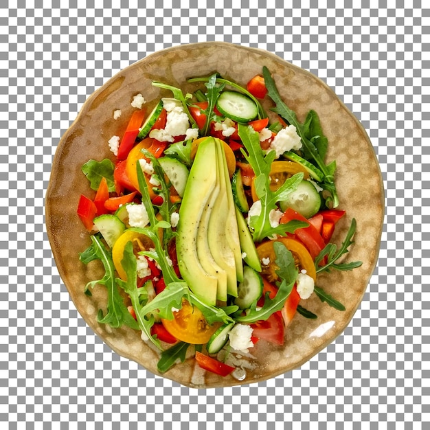 Fresh mix vegetables salad with avocado slices on transparent background