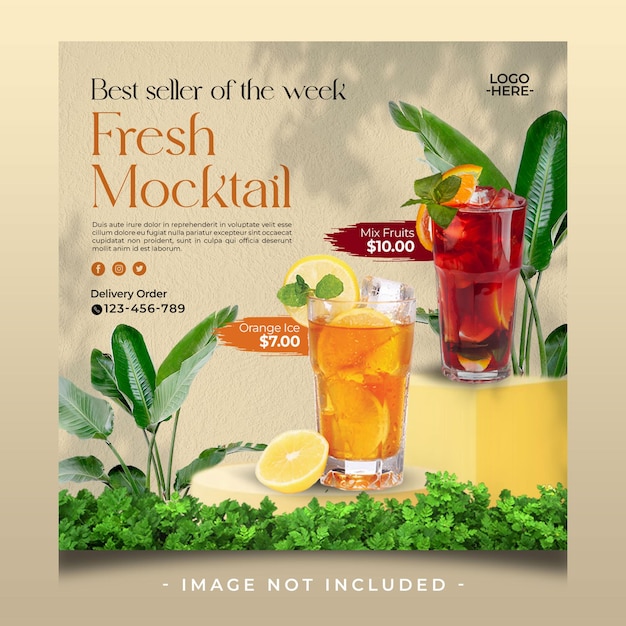 fresh mocktail fresh drink restaurant for promotion social media post feed banner template