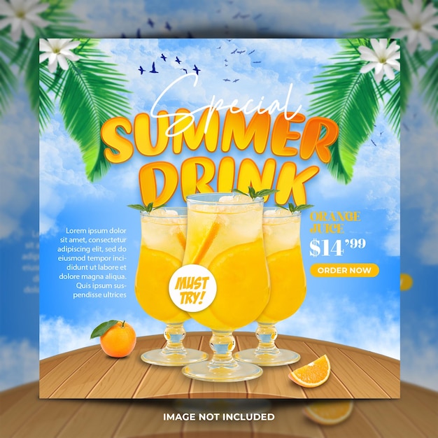 Fresh Orange Juice Drink Social Media Template