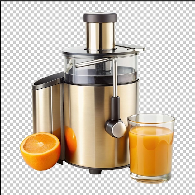 Fresh orange juice with fruit and green leaves in glass can straw wooden juicer stick isolated on white background clipping path included